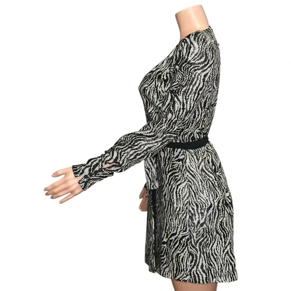 ANDAMANE Bonnie Zebra Bianca Sequin Wrap Dress, Black/Silver, Small - Picture 6 of 9